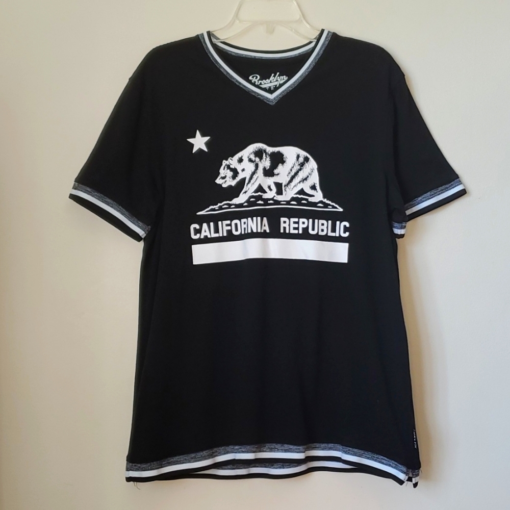 Brooklyn Cloth California Republic Flag Black T-Shirt, Size L Large, Cali